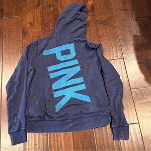 Victoria's Secret Love PINK 86 Women's Blue Hoodie Full Zipper Sweatshirt Size S